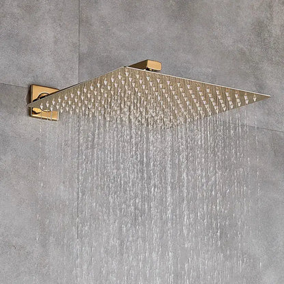 Modern golden square rain shower set with gold-finished showerhead featuring multiple jets for decorbites golden bathroom
