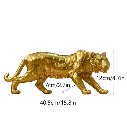 Modern golden tiger resin figurine with detailed stripes and polished finish for living room decor ornament