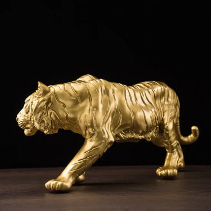 Modern golden tiger resin figurine with detailed stripes and polished finish for living room decor ornament