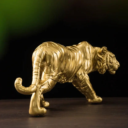 Modern golden tiger resin figurine with detailed textured stripes and polished finish for living room decor ornament