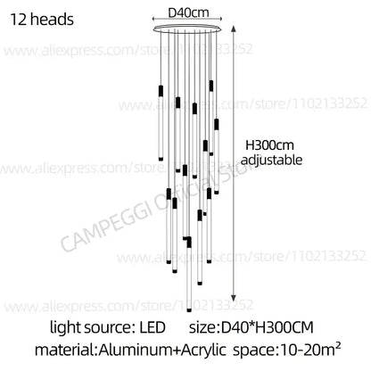 Modern black and white led chandelier with 12 aluminum and acrylic lights in decorbites golden tube chandelier style
