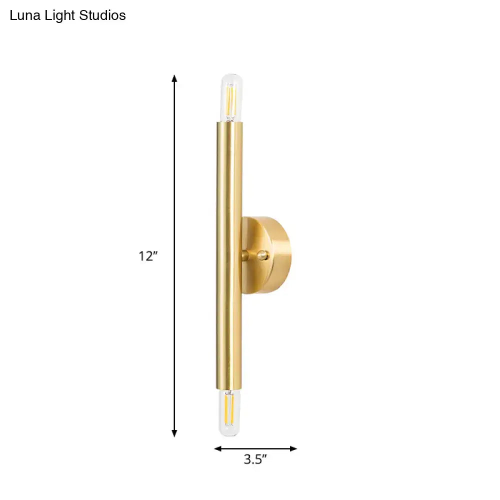 Modern golden tubular wall lamp with gold finish and clear glass filament bulbs for bedroom LED sconce lighting
