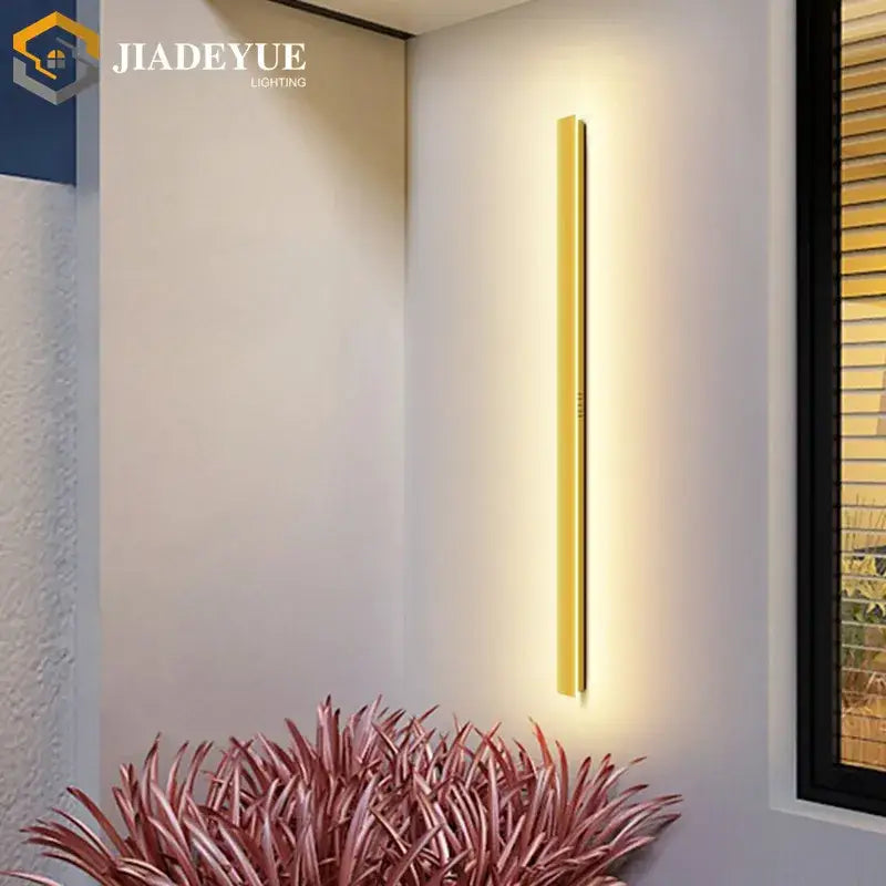 Gold-colored slim led wall light with modern minimalist design decorbites golden modern outdoor lighting ip65 waterproof