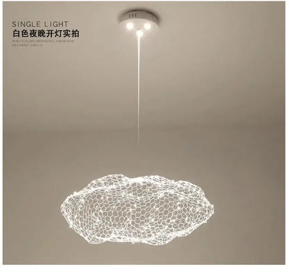 Modern golden wire mesh decorbites cloud pendant light white with delicate honeycomb design for bedroom lighting