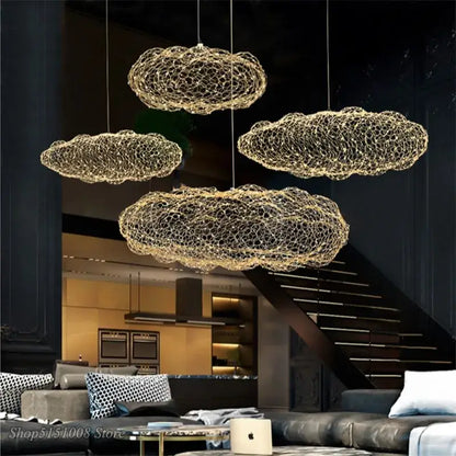 Modern golden wire mesh decorbites cloud pendant light hanging from ceiling for bedroom lighting decorbites cloud pendant