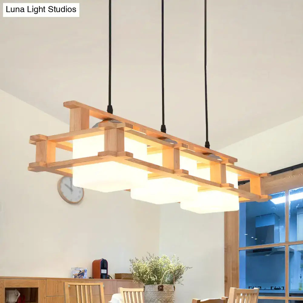 Decorbites nordic 3-light island pendant with lightweight wooden frame square shade and frosted glass for dining room