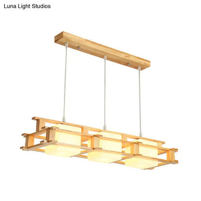 Decorbites™ nordic 3-light island pendant with square wooden frame and warm glass panels for dining room lighting