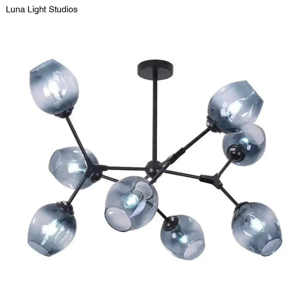 DecorBites™ modern semi flush mount chandelier with black metal frame and gradient blue glass globe shades for living room