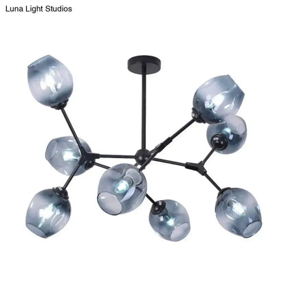 DecorBites™ modern semi flush mount chandelier with black metal frame and gradient blue glass globe shades for living room