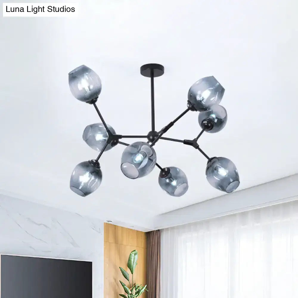 DecorBites modern chandelier with black metal frame and frosted gray glass globes for living room lighting