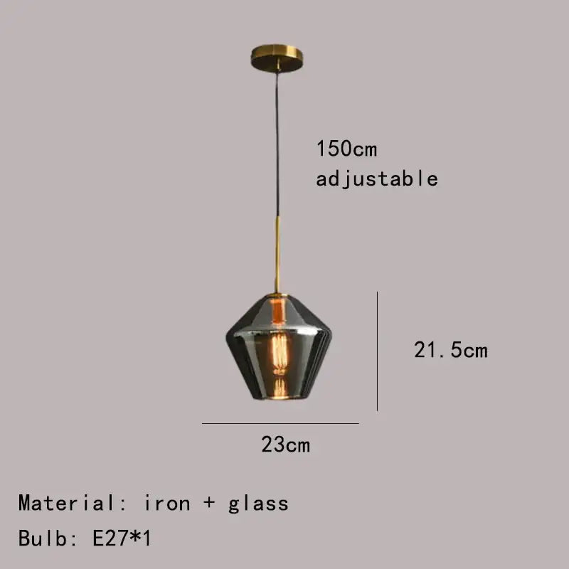 Modern gray amber glass pendant lamp with faceted black glass shade brass hardware and adjustable 150cm chain decorbites gray amber