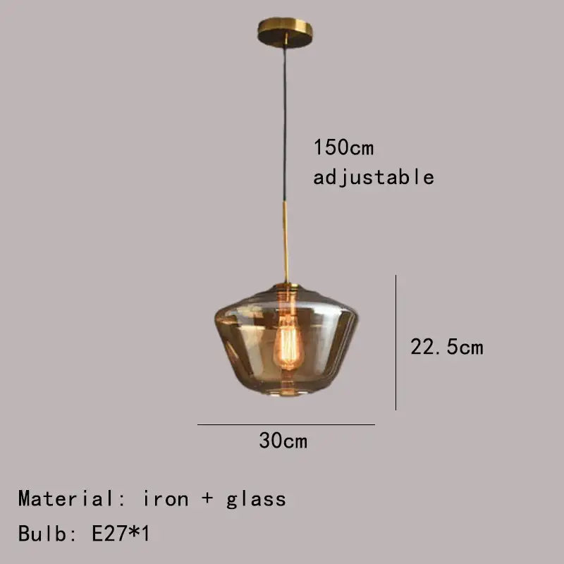 Modern gray amber glass pendant lamp with brass iron frame and adjustable chain for dining room lighting decorbites gray amber