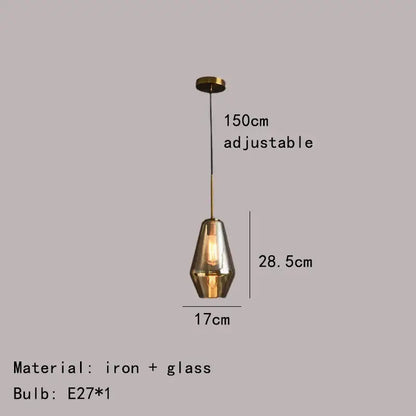 Modern pendant lamp with brass iron frame and gray amber glass shade, adjustable 150cm length for dining room decorbites gray amber