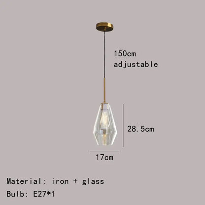 Modern gray amber glass pendant lamp with clear faceted shade and brass-toned iron hardware for dining room decorbites gray amber