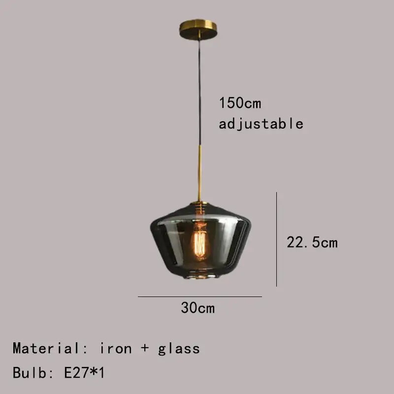 Modern gray amber glass pendant lamp with dark smoked glass shade and brass iron hardware for dining room lighting decorbites gray amber
