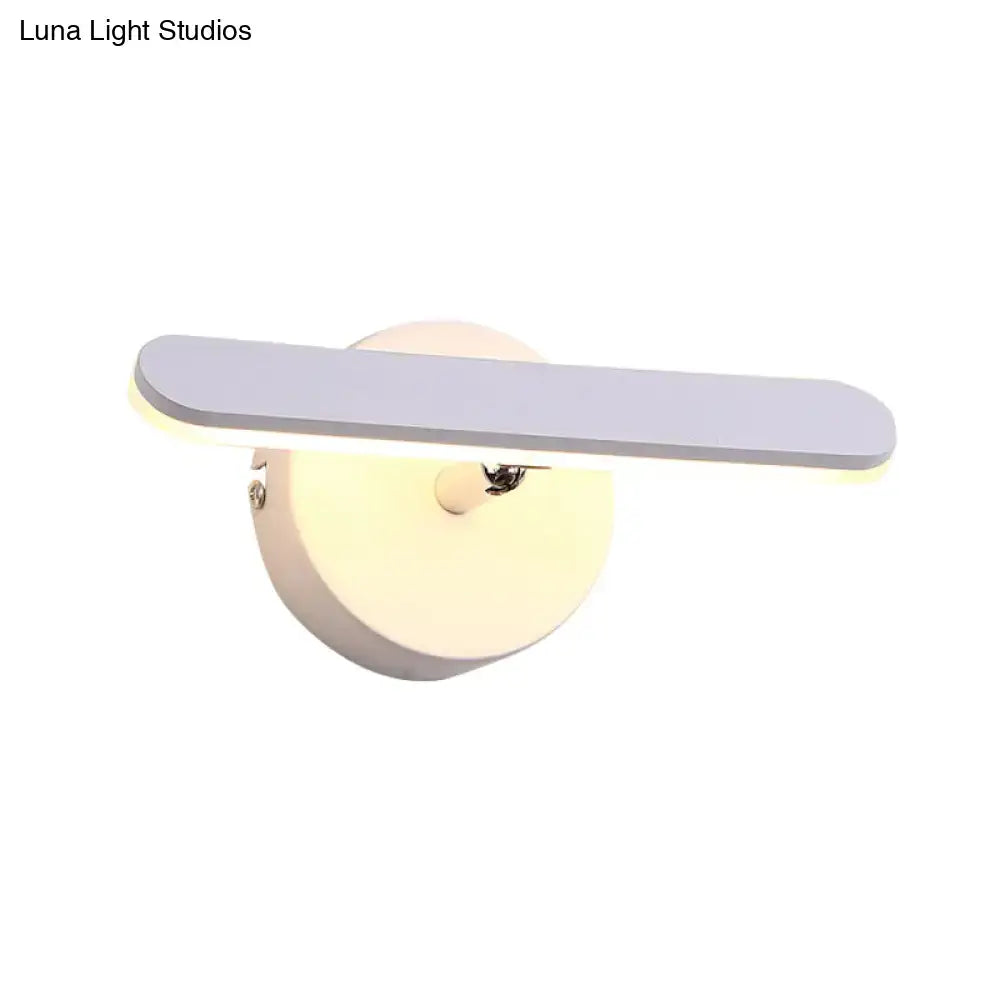 Modern gray and white linear vanity lighting wall sconce with a sleek matte white rectangular light bar for white wall vanity lighting
