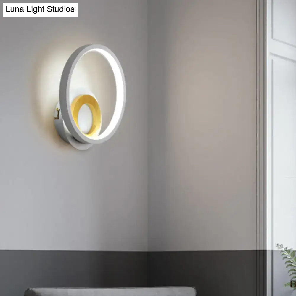 Modern gray and wood double ring wall lamp with sleek white and warm yellow rings for bedroom 220v-240v 110v-120v use