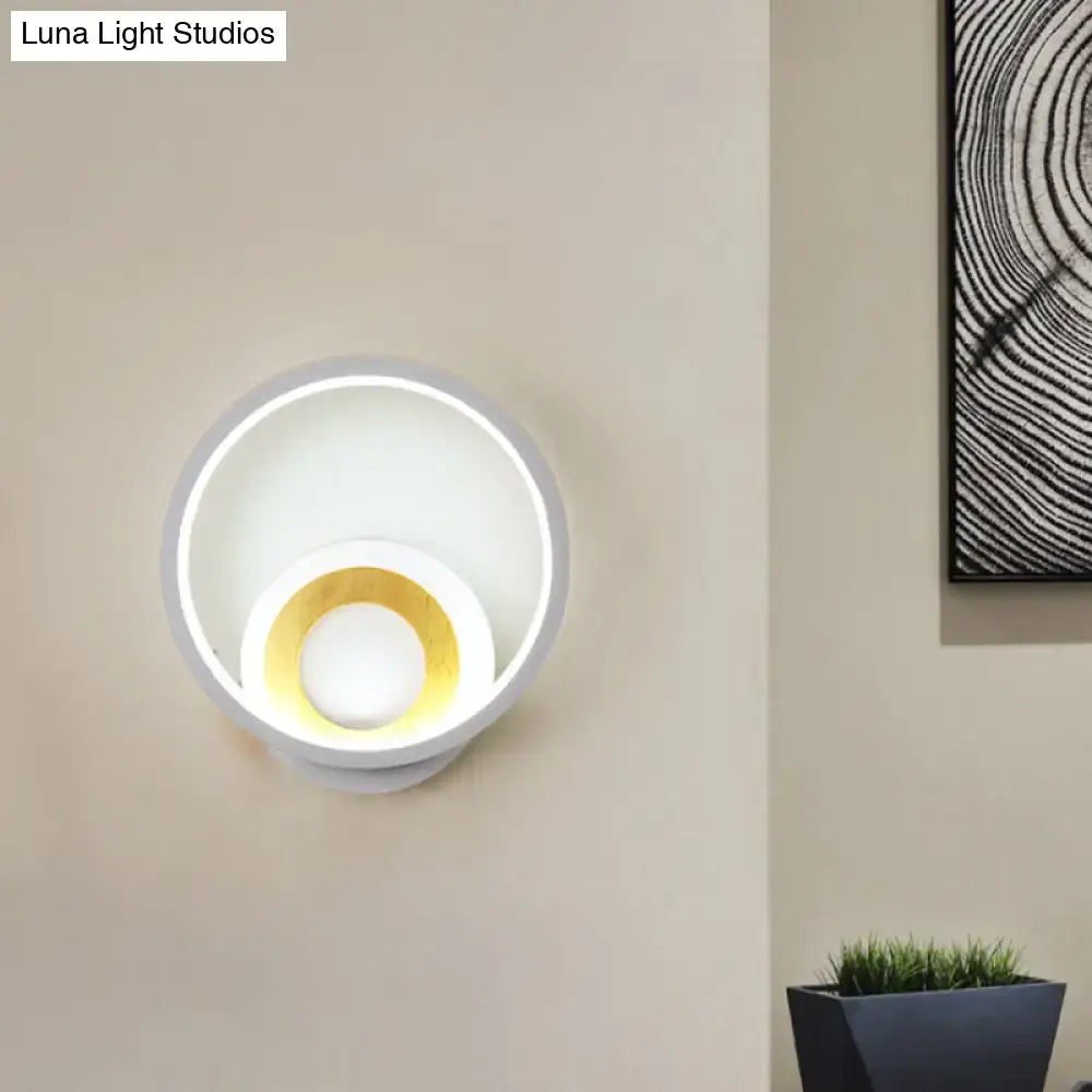 Modern gray and wood double ring wall lamp with sleek white outer ring and gold accent for bedroom 220v-240v 110v-120v wall lamp