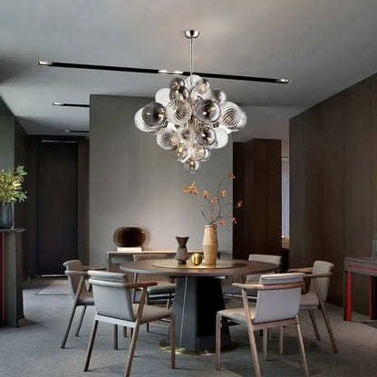 Modern gray and clear decorbites bubble glass ceiling chandelier with reflective bubble glass spheres for living room decor