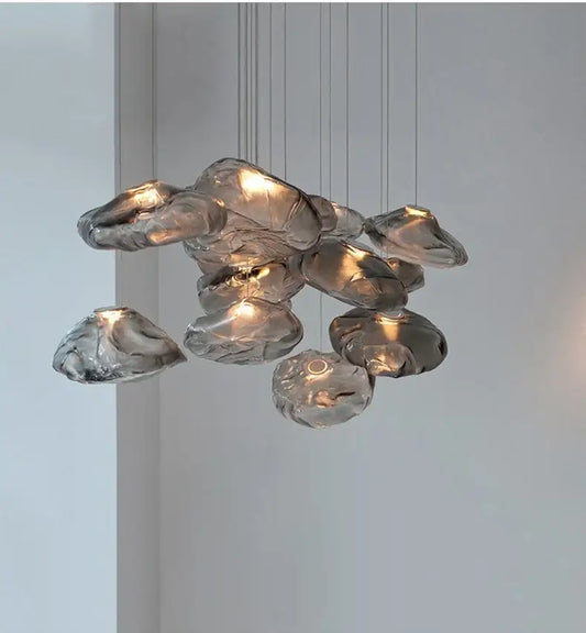 Modern gray cloud glass pendant lights featuring irregular translucent gray glass shapes for stylish living room decorbites pendant lights