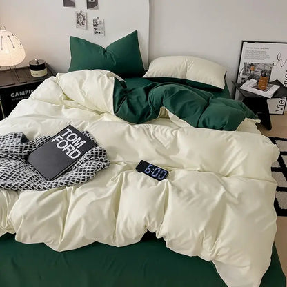 Modern gray comforter cover set with cream plush duvet and deep green cover set for geometric throw bedroom bedding