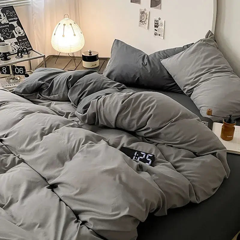 Modern gray comforter cover set with a gray quilted comforter cover featuring soft plush texture and subtle stitching details