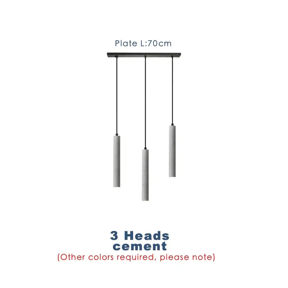 Modern gray concrete tube pendant light with three cylindrical heads hanging from black plate for dining room decorbites concrete tube pendant