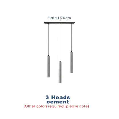 Modern gray concrete tube pendant light with three cylindrical heads hanging from black plate for dining room decorbites concrete tube pendant
