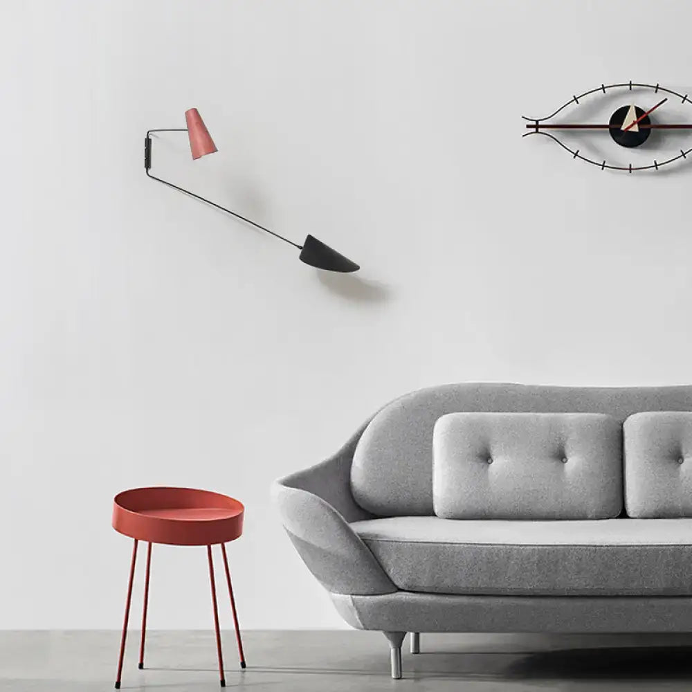 Modern gray cone duckbill wall sconce with black rod designed for light living room use with led incandescent fluorescent options