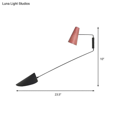 Modern gray cone duckbill wall sconce with black rod and matte pink and glossy black shades for light living room use