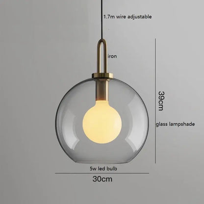 Modern gray glass ball led pendant light with clear glass shade brass iron fixture and warm 5w led bulb for dining room decorbites glass ball