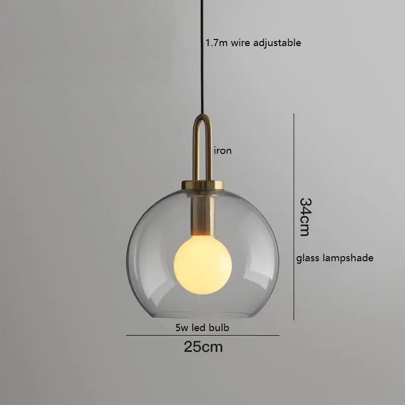 Modern gray glass ball led pendant light with clear glass globe shade brass iron hardware for dining room decorbites glass ball