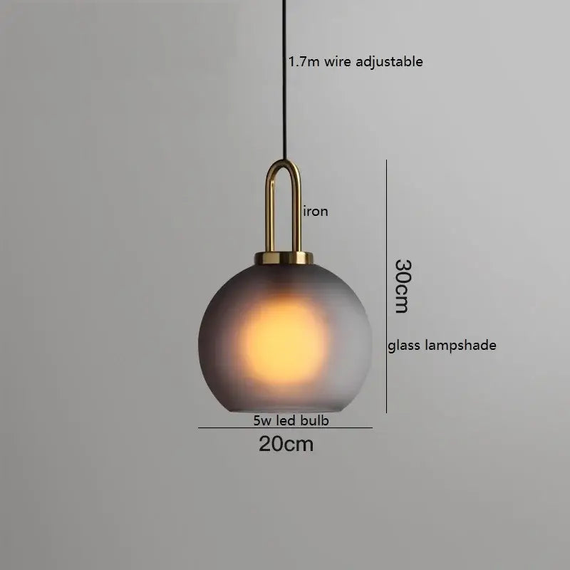 Modern gray glass ball led pendant light with frosted glass lampshade and brass fixture for dining room decorbites glass ball