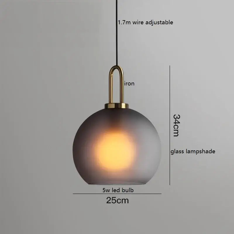 Modern gray glass ball led pendant light with frosted glass lampshade and brass iron fixture for dining room decorbites glass ball