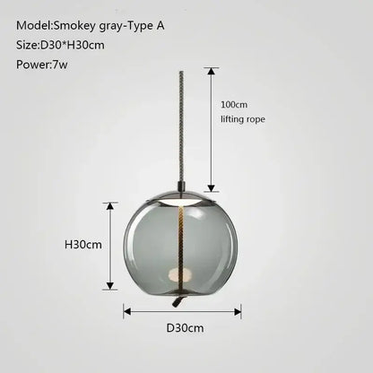 Modern gray glass knot pendant chandelier light with smoky gray spherical pendant chandelier light and textured rope suspension