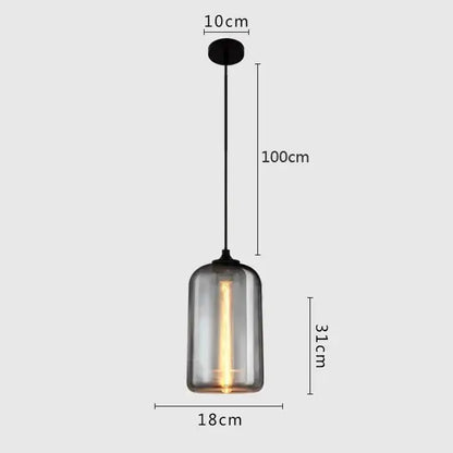 Modern gray glass pendant light set of 4 with cylindrical smoked glass shades and black metal hardware for dining room lighting