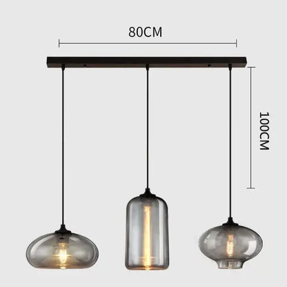 Modern gray glass pendant light set of 4 with smoked glass shades and black metal hardware for dining room lighting