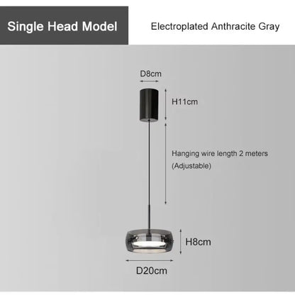 Modern gray glass pendant light with electroplated anthracite gray plating and sleek cylindrical top for kitchen