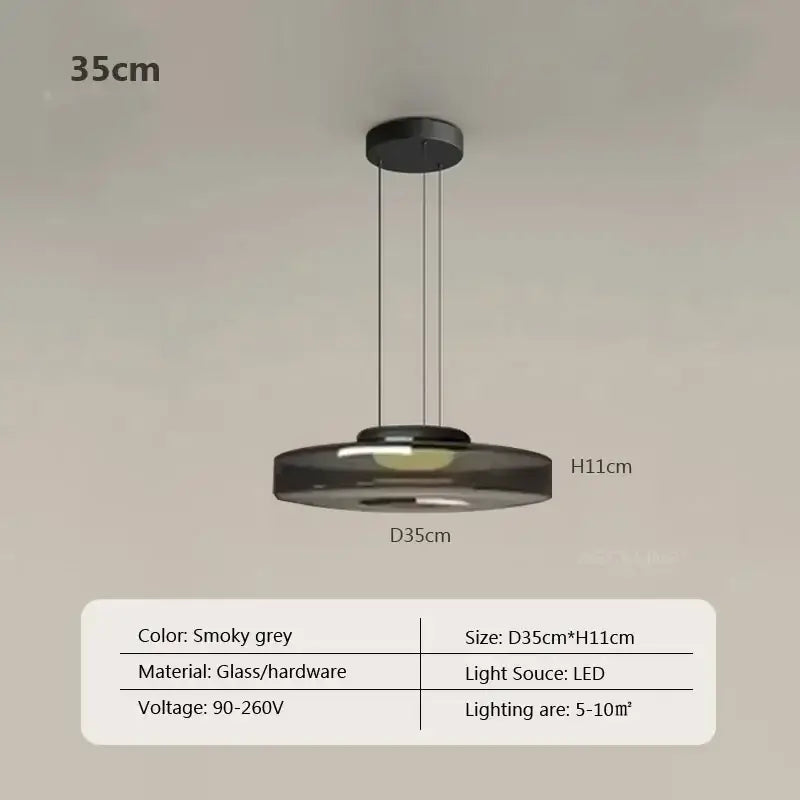 Modern gray and green tiered glass pendant light with smoky grey glass and LED bulb for dining room illumination