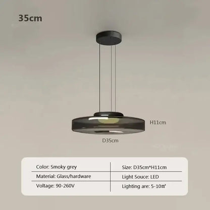Modern gray and green tiered glass pendant light with smoky grey glass and LED bulb for dining room illumination