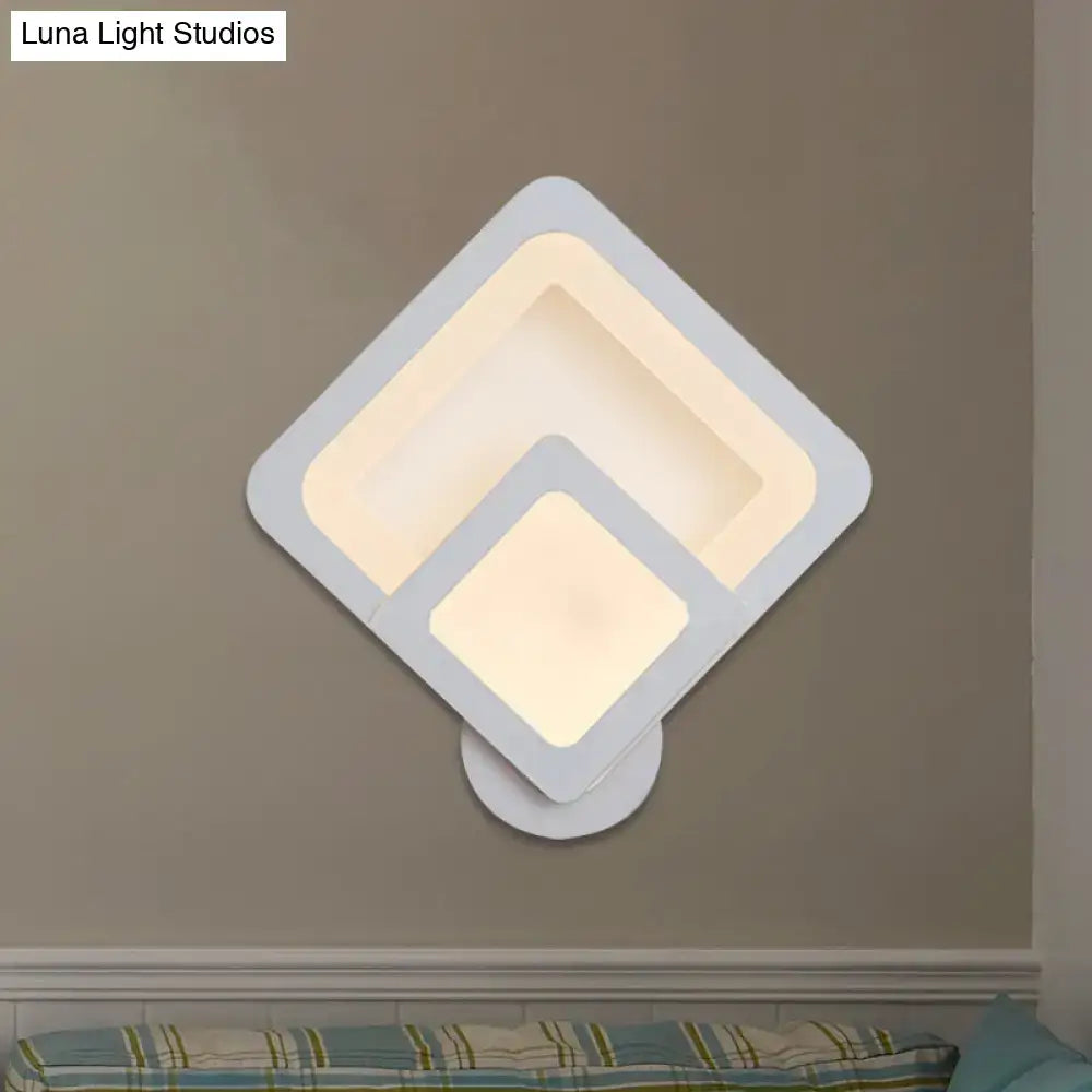 Modern white diamond-shaped wall sconce with layered square panels warm white direct wired electric maximum bulb wattage