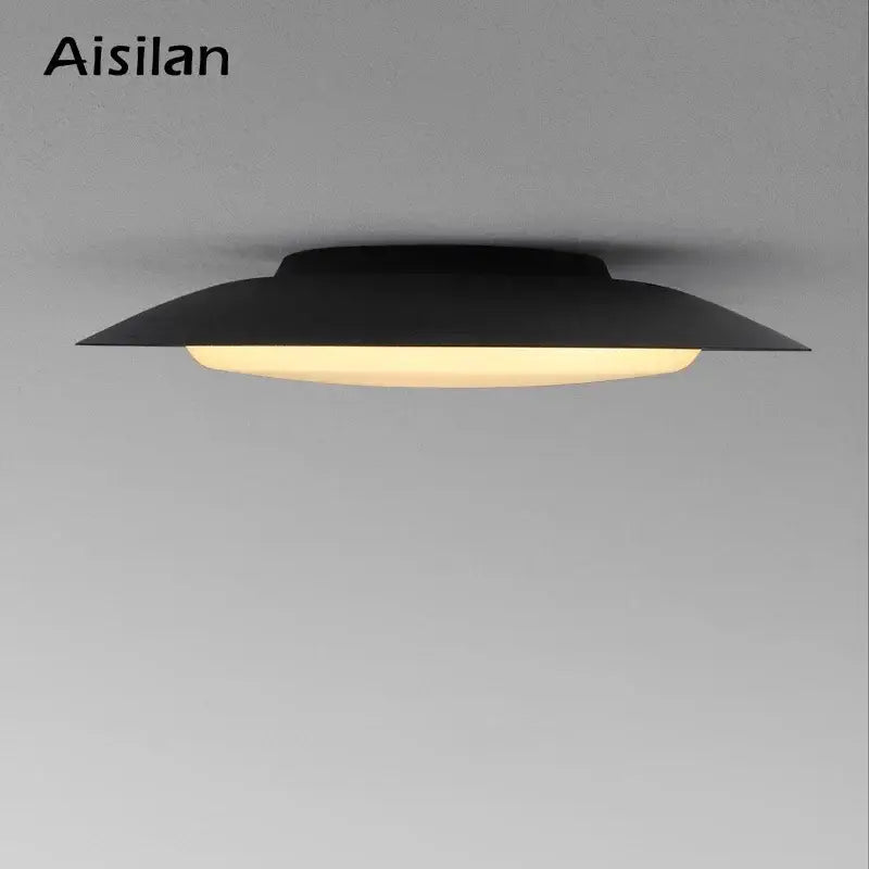 Modern gray leather platform bed bedroom led ceiling light with black matte decorbites led ceiling light and warm yellow illumination