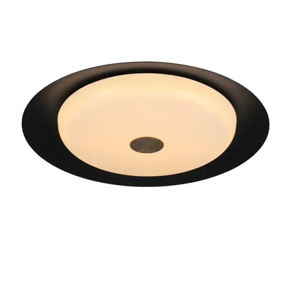 Modern gray leather platform bed bedroom led ceiling light with black circular decorbites led ceiling light and warm glow