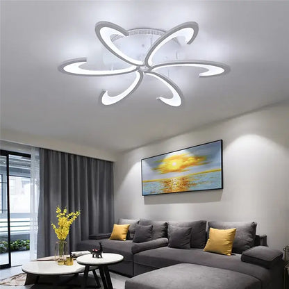 Modern gray petal acrylic led ceiling chandelier features a sleek white flower-like design for living room decorbites acrylic led lighting