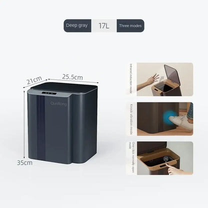 Modern gray smart sensor trash can 17l with three opening modes for kitchen and bathroom use