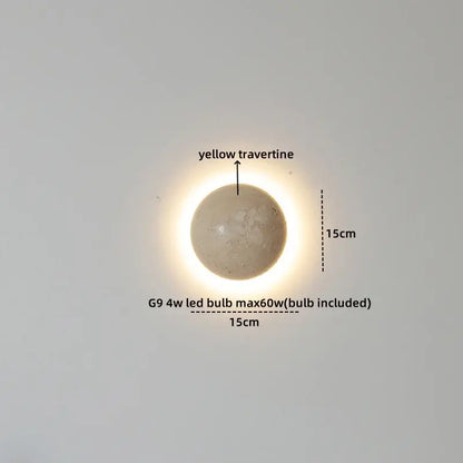 Modern gray stone double led wall lamp with circular yellow travertine wall sconce and g9 4w led bulb included