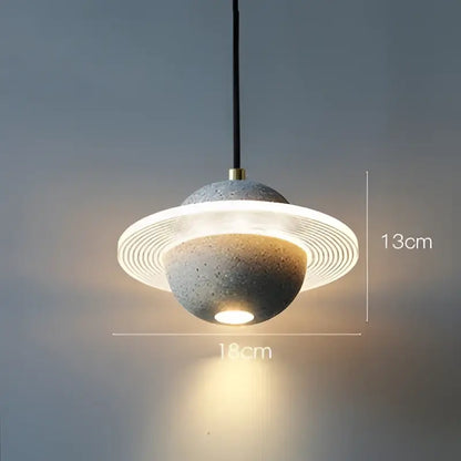 Modern gray and white decorbites cement planet pendant light with concrete texture and warm glow for bedroom decor