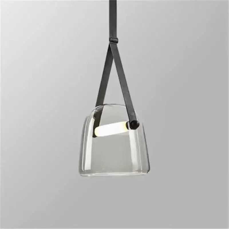 Modern gray and white decorbites glass chandelier with clear glass pendant light and sleek black metal strap for living room