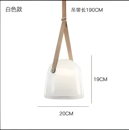 Modern gray and white decorbites glass chandelier featuring a white ceramic pendant light with beige leather straps