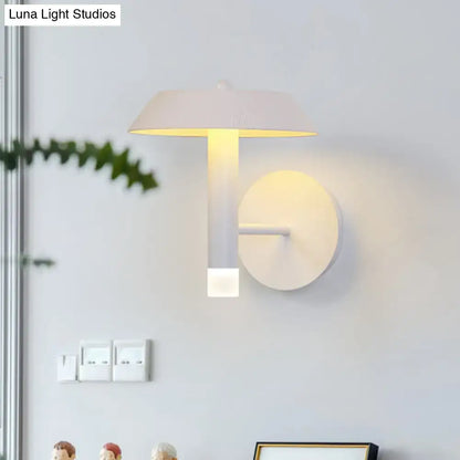 Modern gray and white wall sconce with a bulb base and LED light type featuring a sleek umbrella-shaped shade